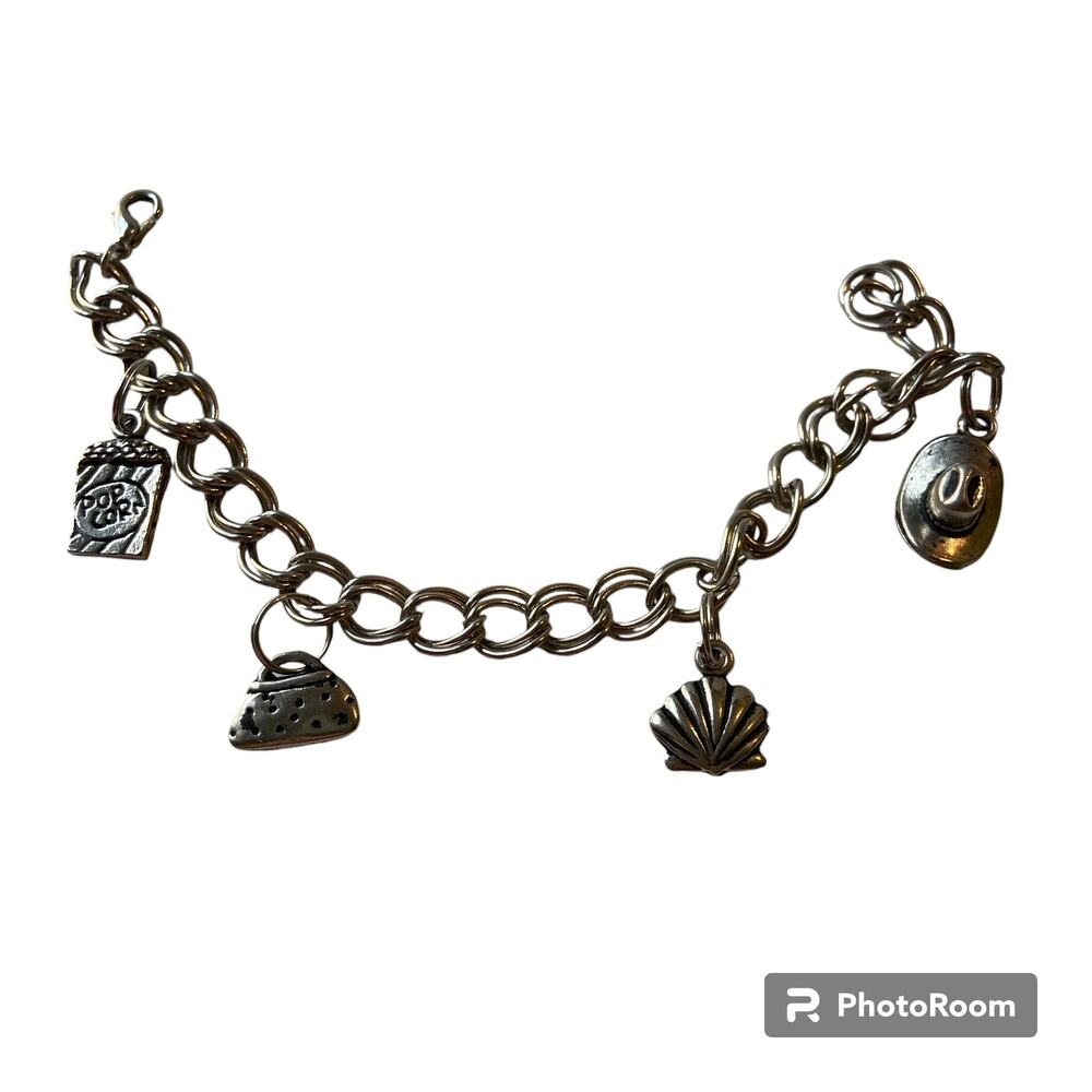 Costume Bracelet Charm Detail Silver Tone Double Link Chain Beach Resort